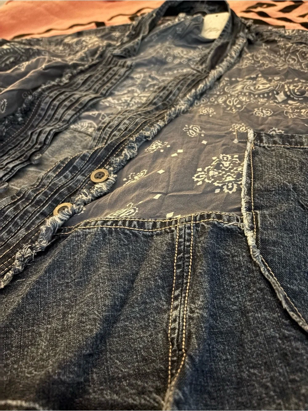 NEW Free People Indigo Patchwork Bandana Jacket